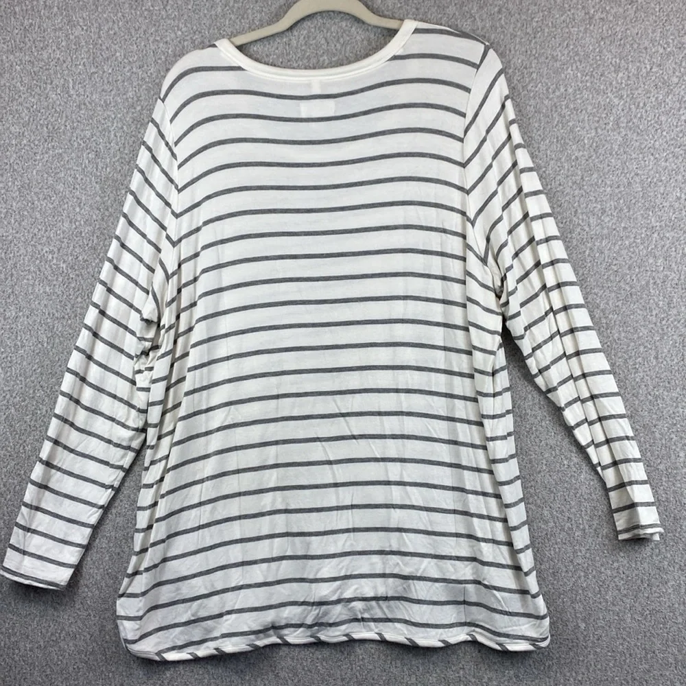 Market & Spruce super soft tee long sleeve 2X gray/white nautical stripe preppy - Picture 7 of 8